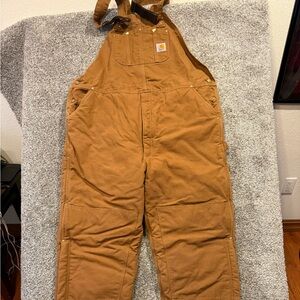 Carhartt Overalls Mens 46x34 Brown Arctic‎ Quilt Lined Bib Duck Canvas R03 BRN